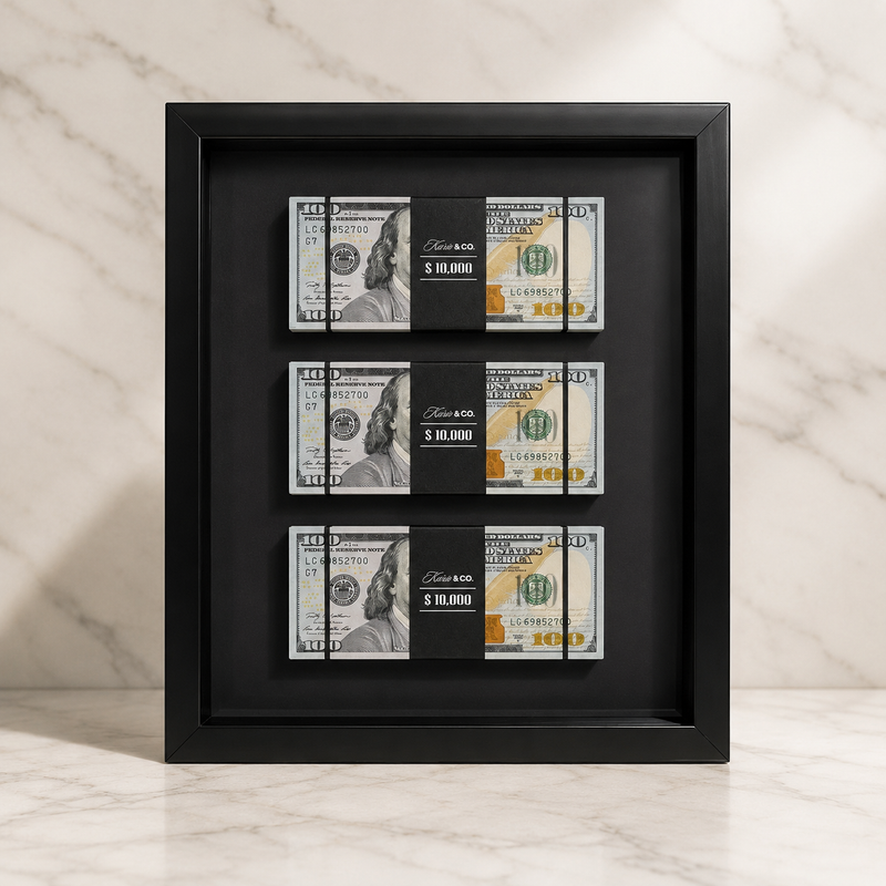 Reserve Edition I currency frame by Kurio & Co, matte black shadow box on a neutral wall