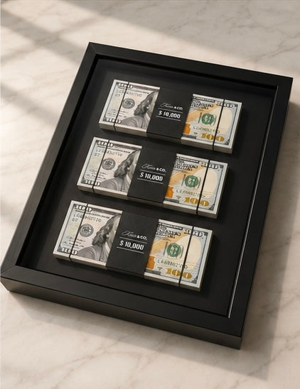 Reserve Edition I currency frame by Kurio & Co, matte black shadow box on a neutral wall